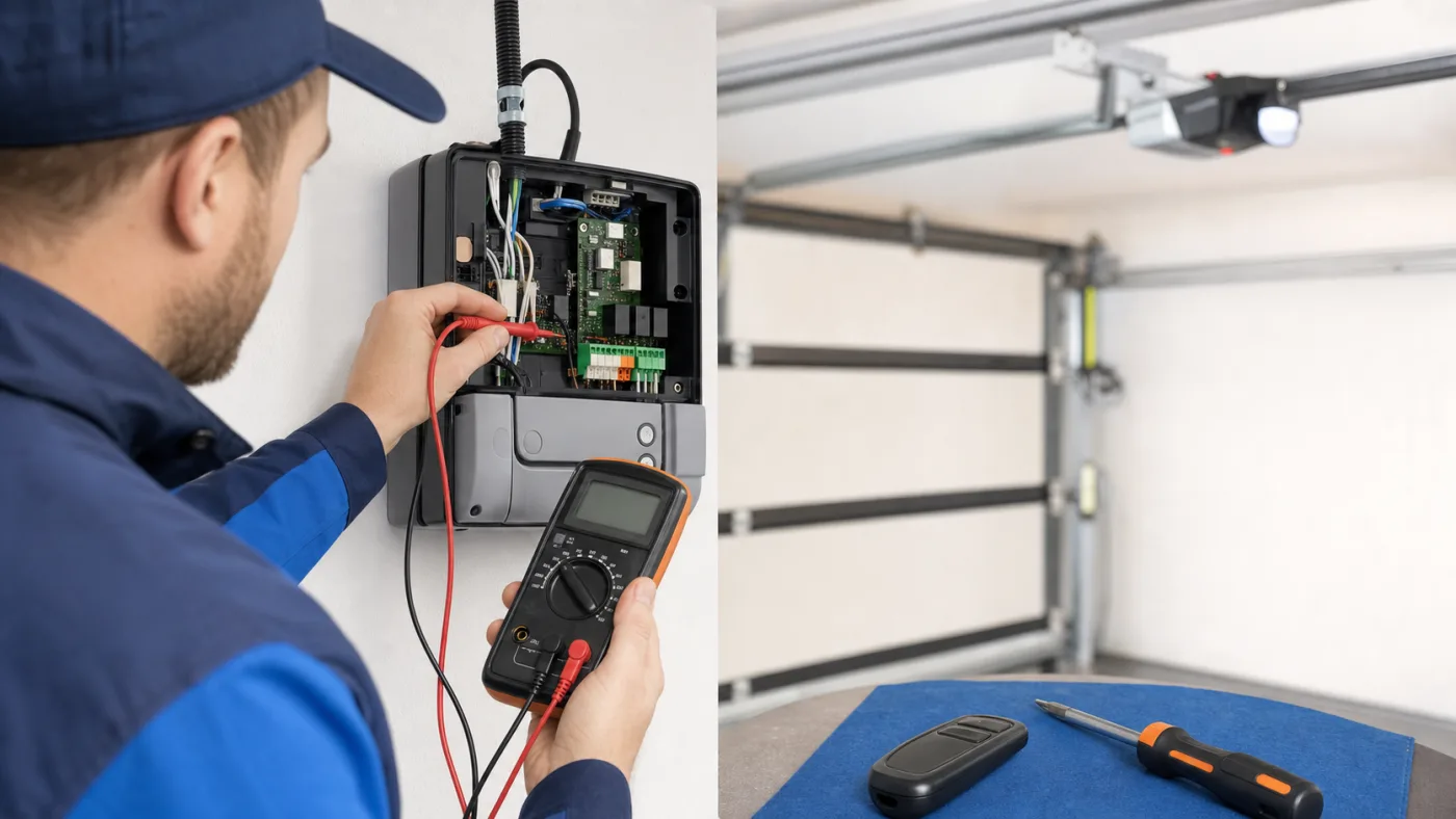 Diagnose an Garagentor-Steuerung, Funkempfänger und Handsender in einer Garage